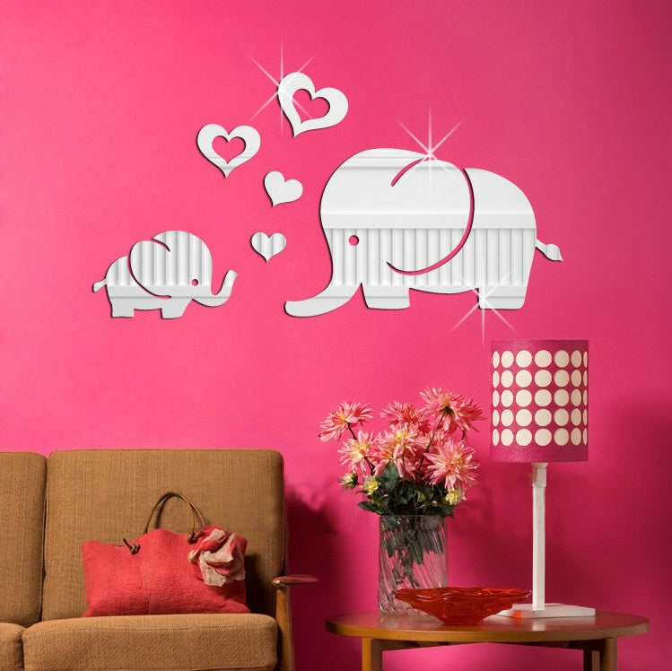 Autocollant mural miroir pour enfant parent bébé éléphant