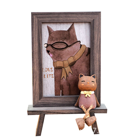 Cadre photo en bois mignon avec petit chat déco enfant