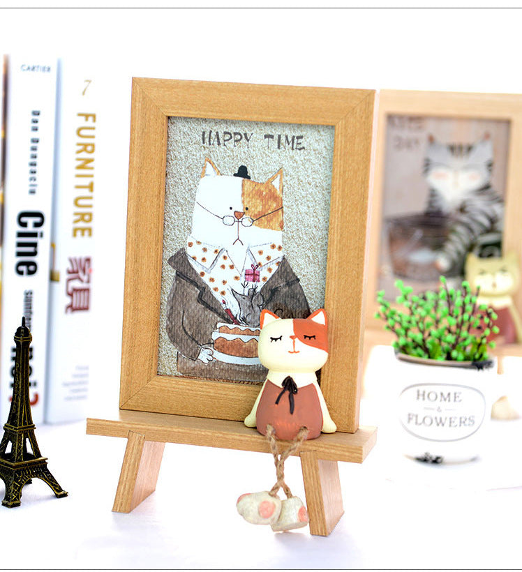 Cadre photo en bois mignon avec petit chat déco enfant