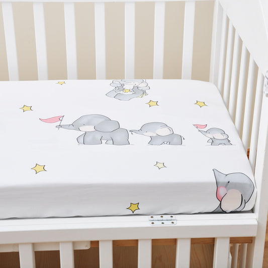 Draps en coton pour lit bébé avec motif éléphants