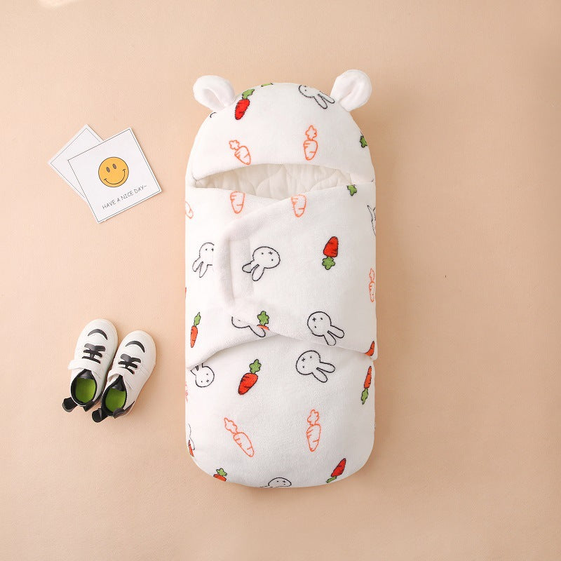 Duvet pour bébé avec doublure polaire et oreillettes motif lapin ours blanc