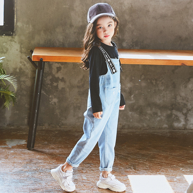 Ensemble Salopette et t-shirt à manches longues col rond pour fille