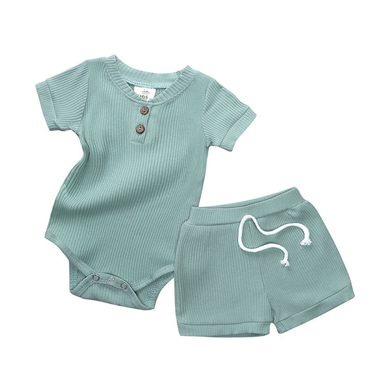 Ensemble body col mao et short coton stretch pour bébé garçon fille