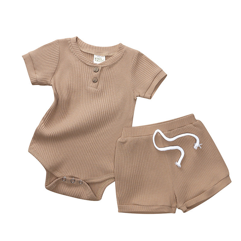 Ensemble body col mao et short coton stretch pour bébé garçon fille