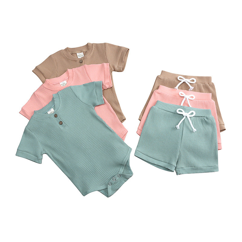 Ensemble body col mao et short coton stretch pour bébé garçon fille