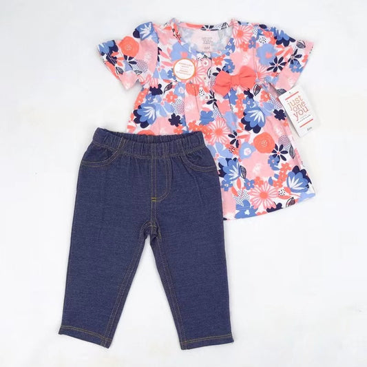 Ensemble haut fleuri et Jean pour bébé fille