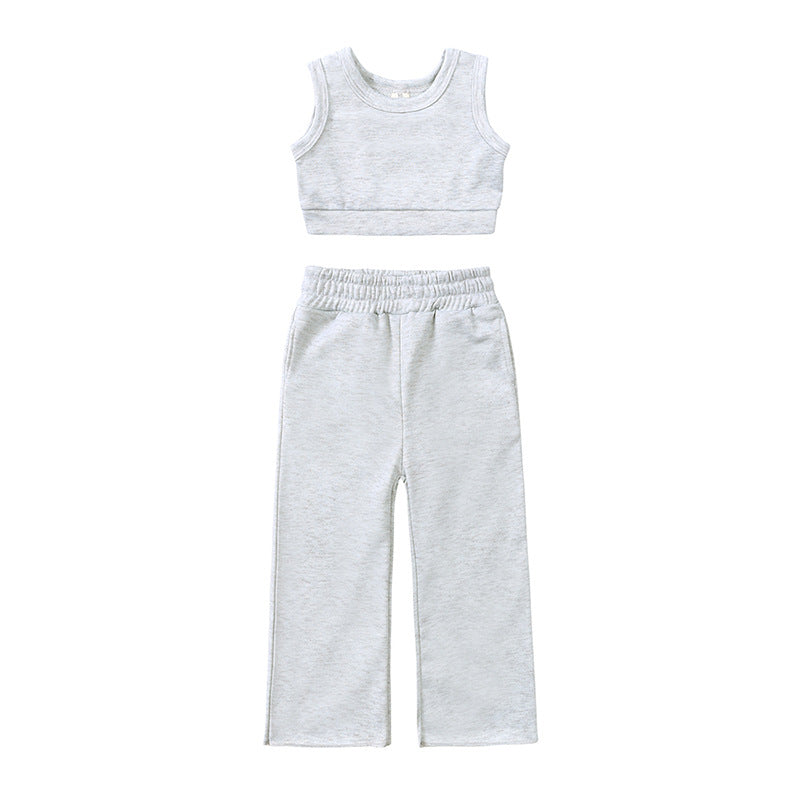 Ensemble haut sans manches et pantalon jogging large pour enfants petite fille