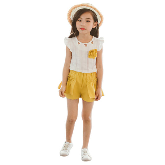 Ensemble pour fille t-shirt manches courtes et short jaune