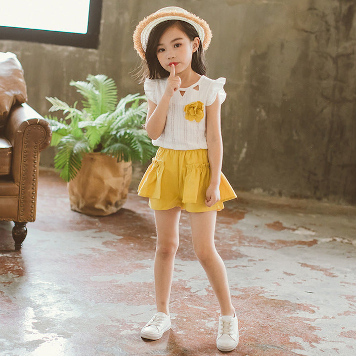 Ensemble pour fille t-shirt manches courtes et short jaune