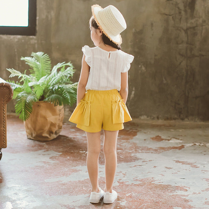 Ensemble pour fille t-shirt manches courtes et short jaune