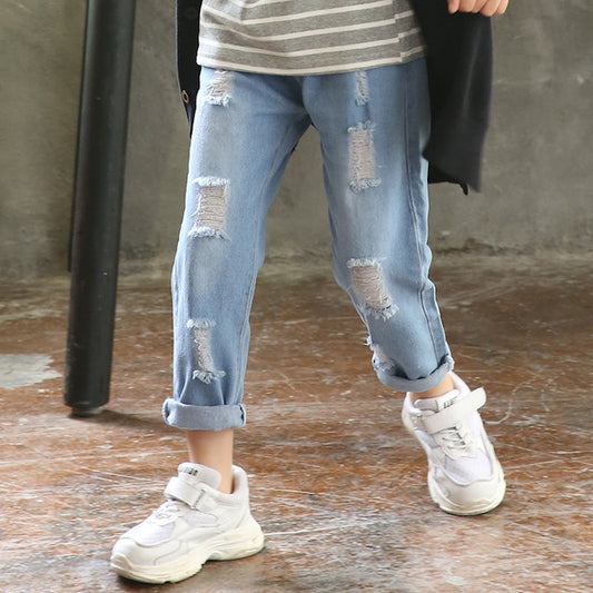 Jeans décontractés pour fille avec effet troué tendance streetwear