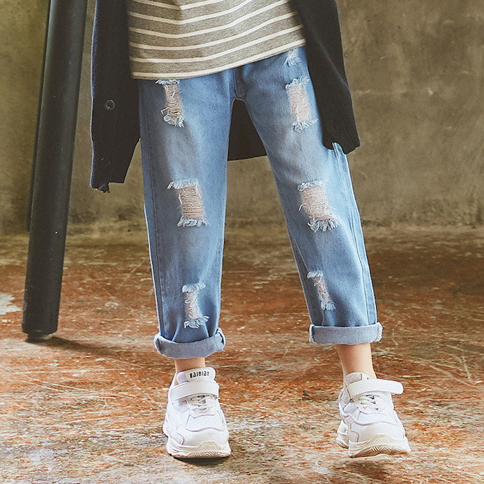 Jeans décontractés pour fille avec effet troué tendance streetwear