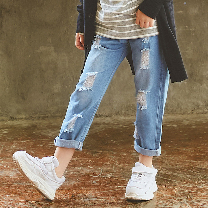 Jeans décontractés pour fille avec effet troué tendance streetwear