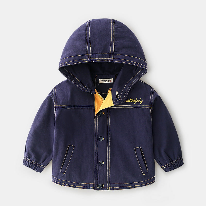 Manteau enfant à capuche avec fermeture éclair et boutonnière