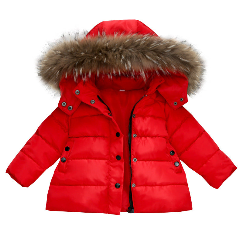 Manteau long enfant avec capuche à fourrure amovible