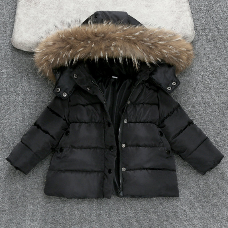 Manteau long enfant avec capuche à fourrure amovible