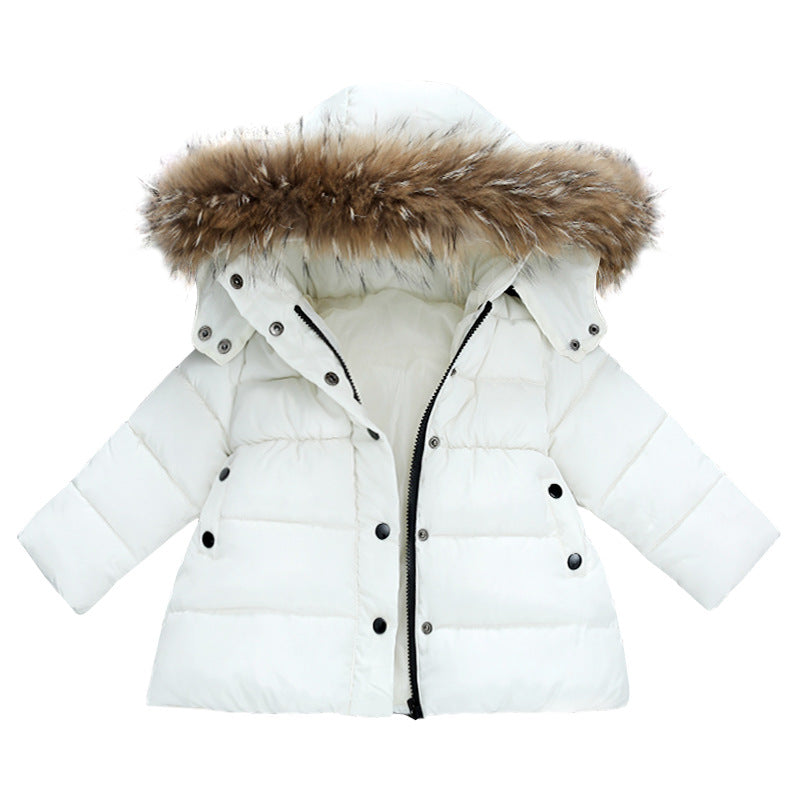 Manteau long enfant avec capuche à fourrure amovible