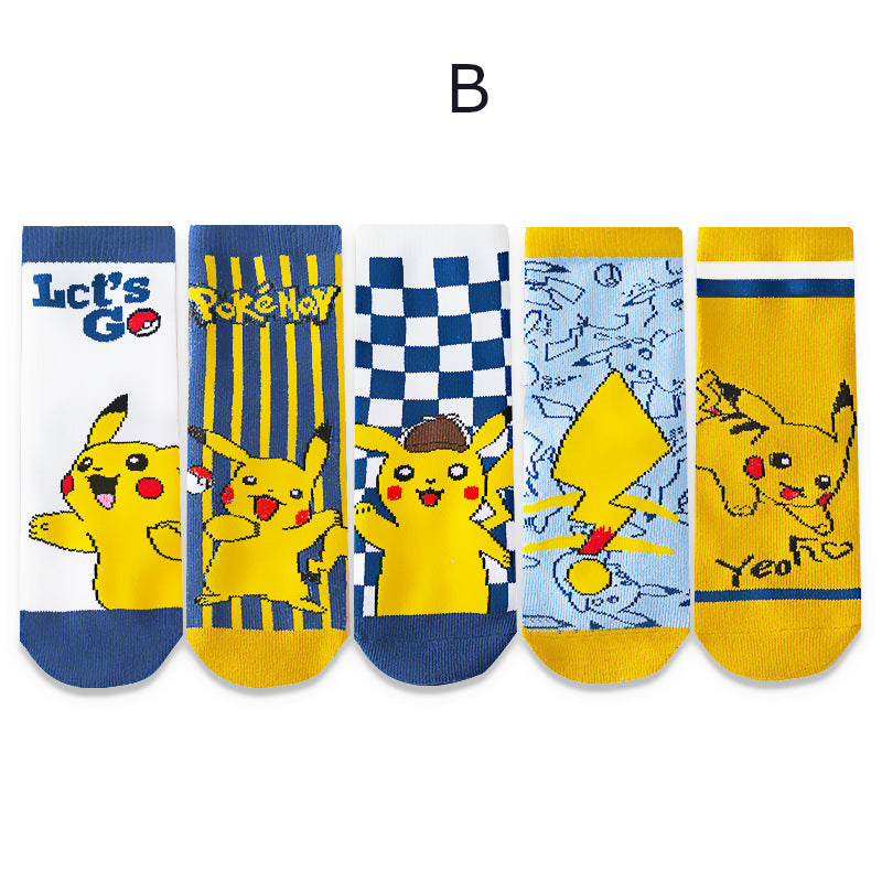 Ensemble de cinq paires de chaussettes Pikachu pour les enfants