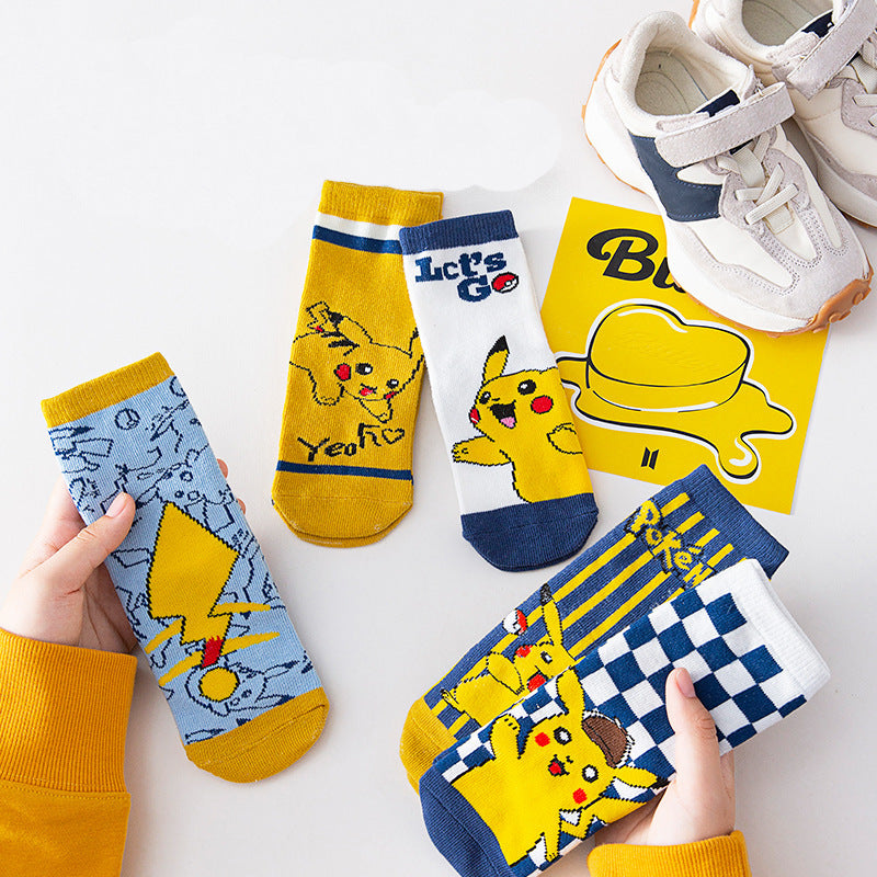 Ensemble de cinq paires de chaussettes Pikachu pour les enfants