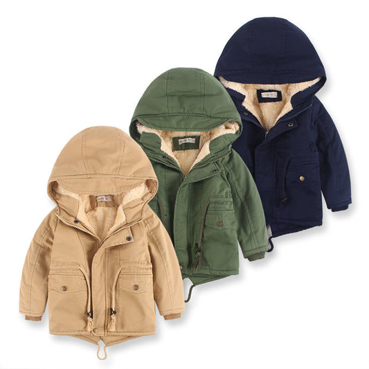 Parka doublée fourrure intérieure pour garçon et fille avec capuche et cordon ceinture