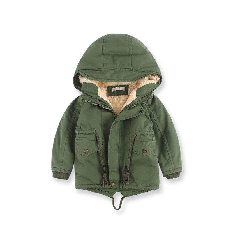 Parka doublée fourrure intérieure pour garçon et fille avec capuche et cordon ceinture