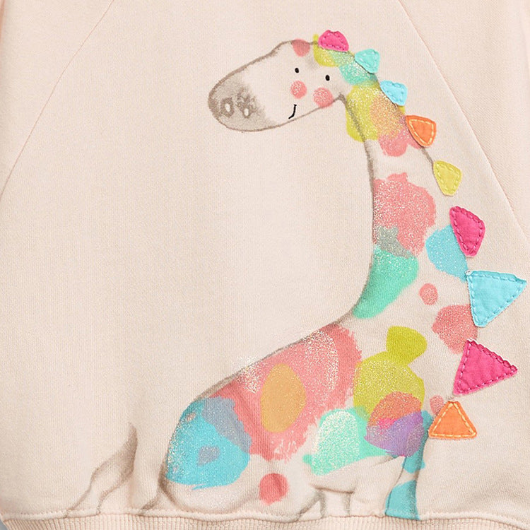 Pullover pour fille à col rond avec imprimé giraffe couleur