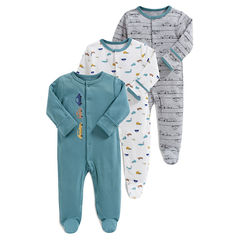 Pyjama bébé à motifs voiture garçon fleurs fille neutre en coton - set de 3