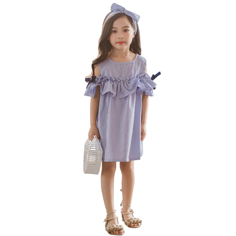 Robe rayée à épaules dénudées pour fille 