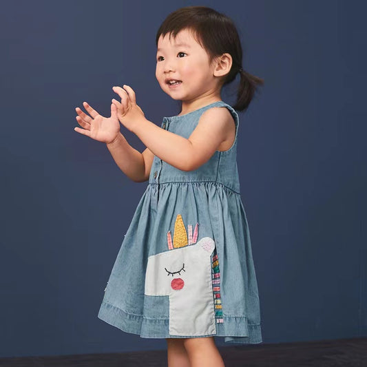 Robe sans manches en denim pour fille avec imprimé animal