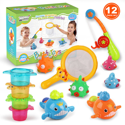 Set de jouets de bain pour bébé jeu de pêche et épuisette enfant