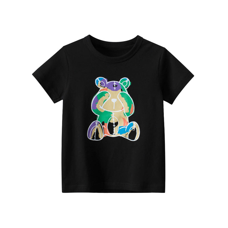 T-Shirt pour enfant avec des manches courtes et un adorable motif d'ours arc-en-ciel