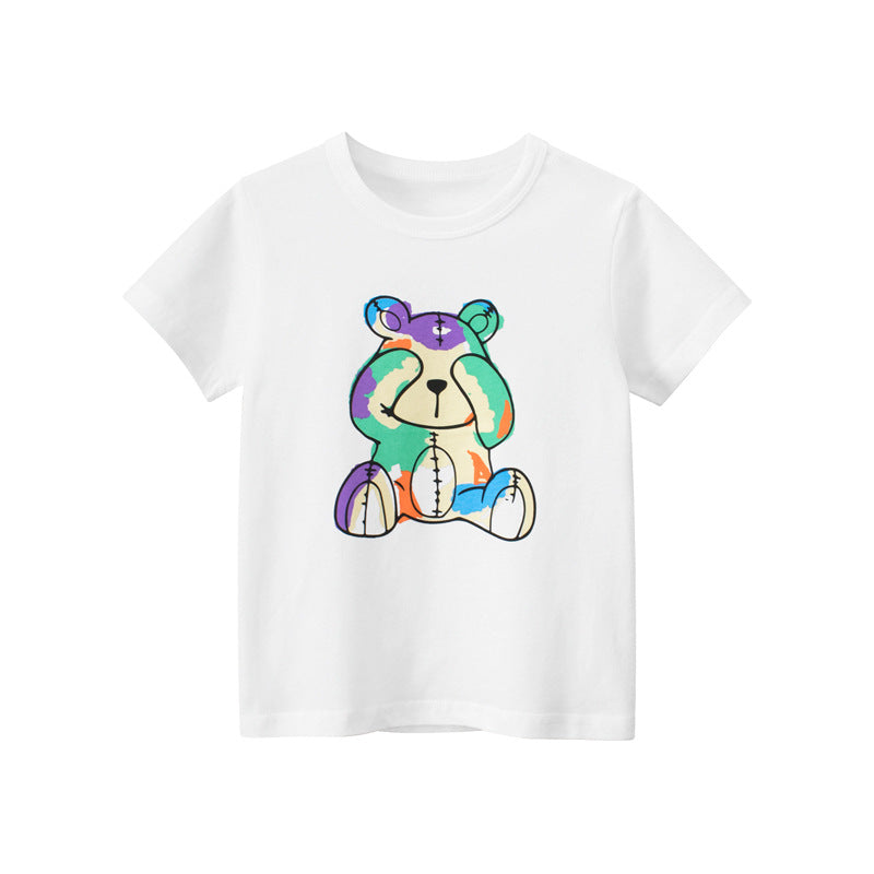 T-Shirt pour enfant avec des manches courtes et un adorable motif d'ours arc-en-ciel