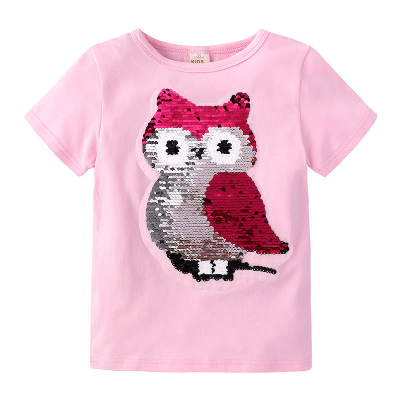 T-shirt à sequins réversibles pour fille avec motif chouette