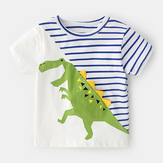 T-shirt dinosaur diagonales à rayures pour enfant motif couleurs