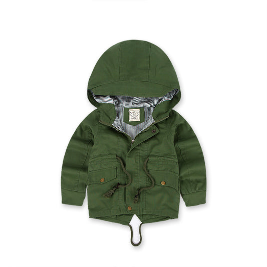 Trench coat à capuche pour enfant avec mutiples poches