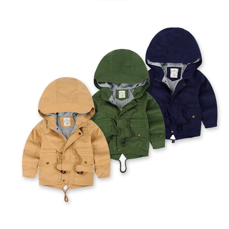 Trench coat à capuche pour enfant avec mutiples poches