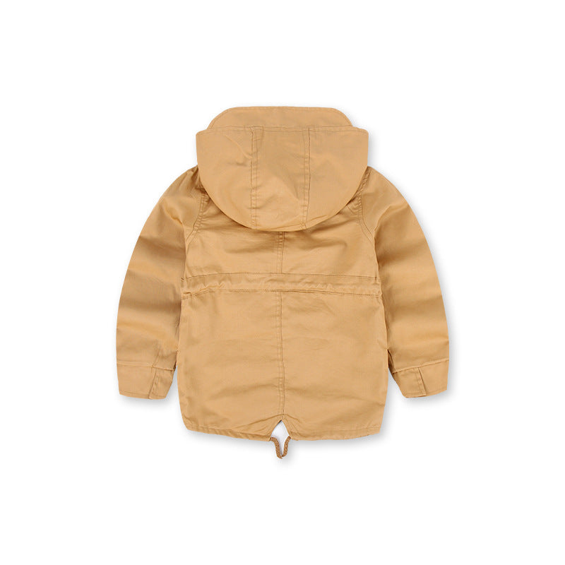 Trench coat à capuche pour enfant avec mutiples poches