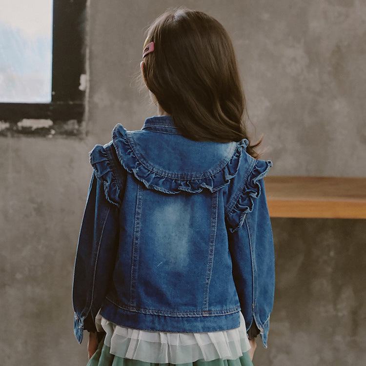 Veste en jean avec volants épaules pour fille