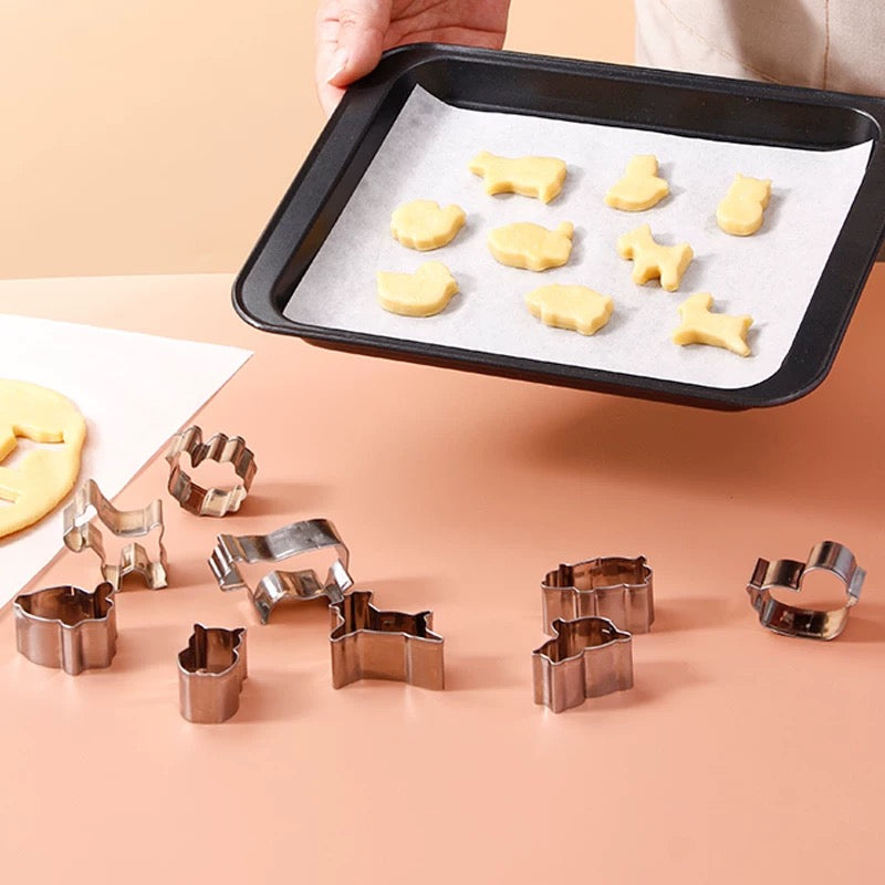 Moules à biscuits en inox pour enfants – Set de 9 animaux + 3 décorations