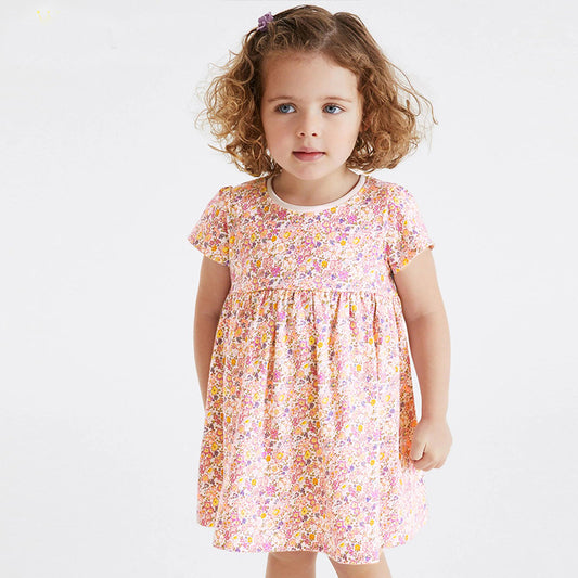 Robe à Fleurs pour Fille - Col Rond, 100% Coton, Style Estival Coloré