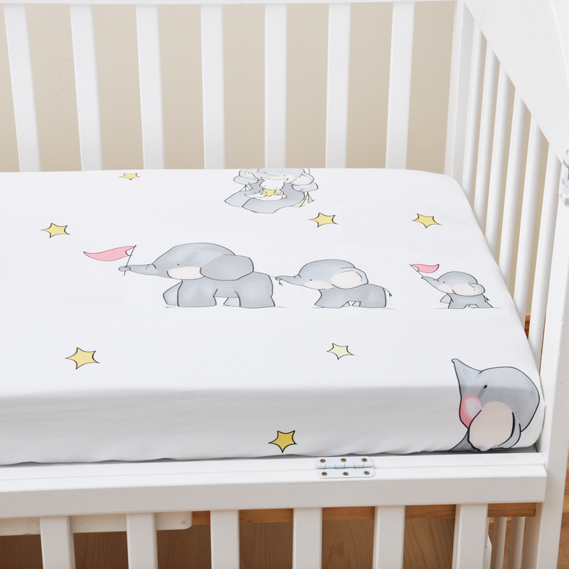 Draps en coton pour lit bébé avec motif éléphants - Petit Toucan