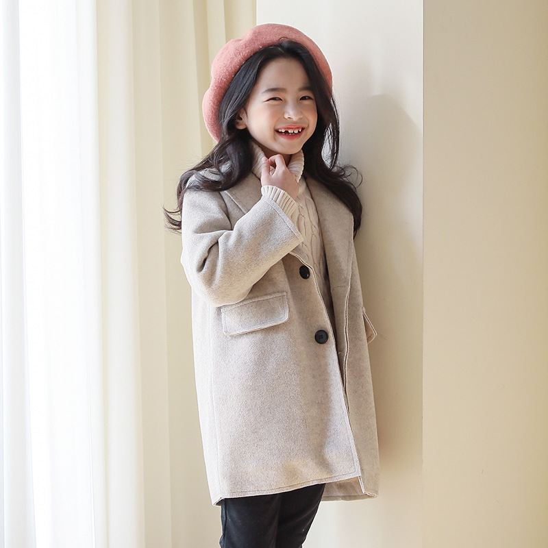 Manteau long classique en laine pour fille avec 2 boutons - Petit Toucan